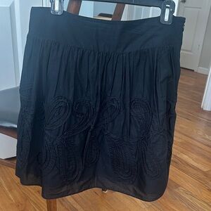 LOFT Black A-Line Skirt with Embroidered Detail
